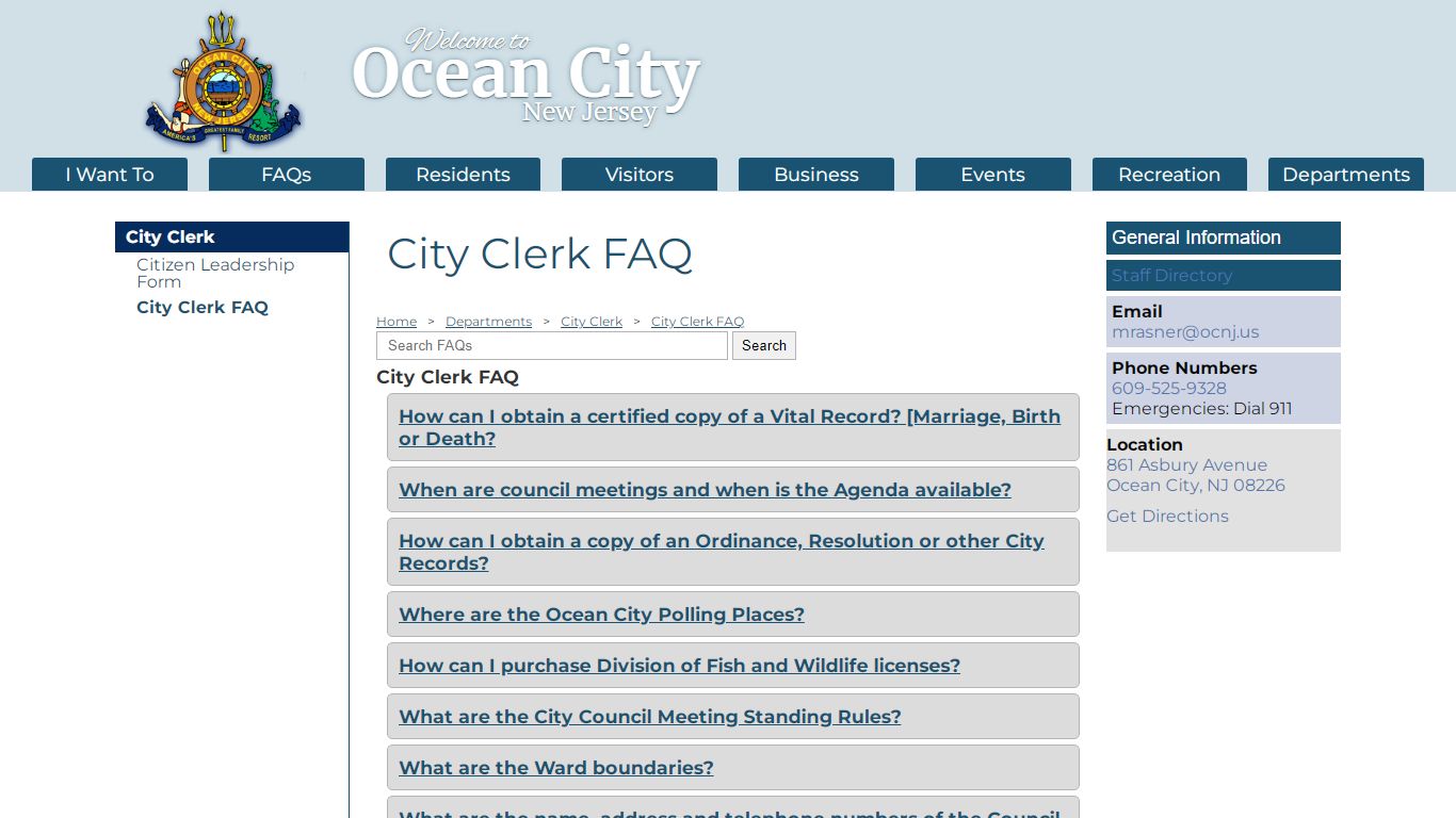 City Clerk FAQ - Ocean City, New Jersey